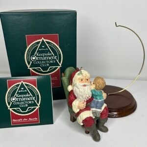Hallmark Ornament Christmas Secrets for Santa Child on Lap w/ Stand VTG 1991